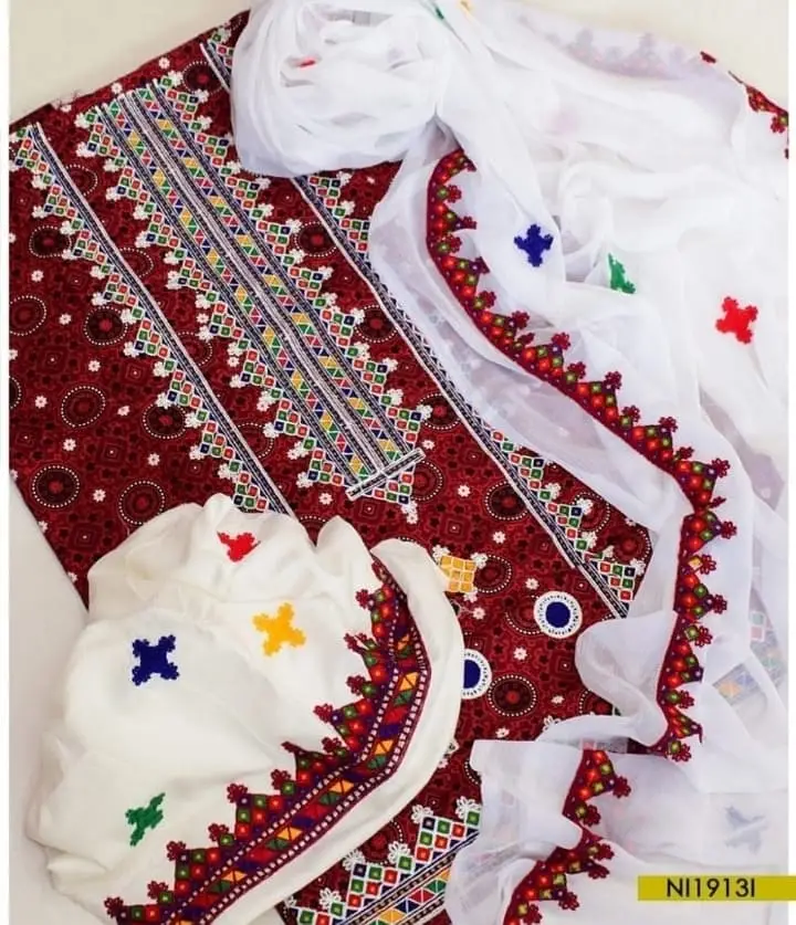 ZABEE’S COLLECTION – Mehroon, Lawn & Multani Ajrak 3-Pieces Unstitched