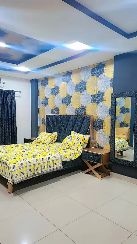 Par Day and short Time full furnish one BeD Room ment Available for rent Bahria Town Phase 6 family apartment