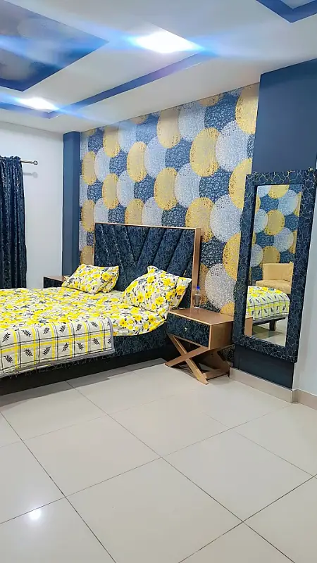 Par Day and short Time full furnish one BeD Room ment Available for rent Bahria Town Phase 6 family apartment