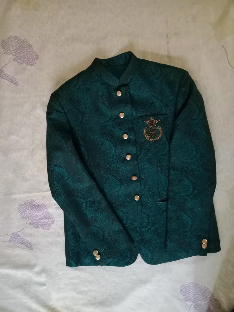 Stylish Green Nehru Jacket / Prince Coat – Elegant Look for Weddings