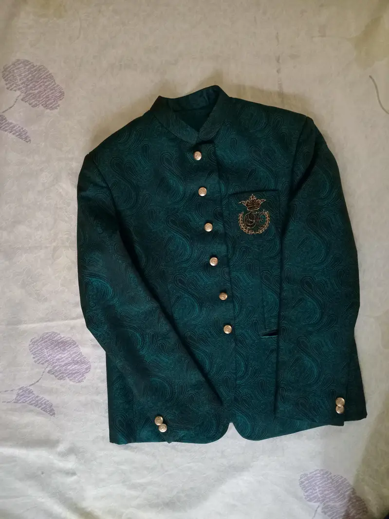Stylish Green Nehru Jacket / Prince Coat – Elegant Look for Weddings