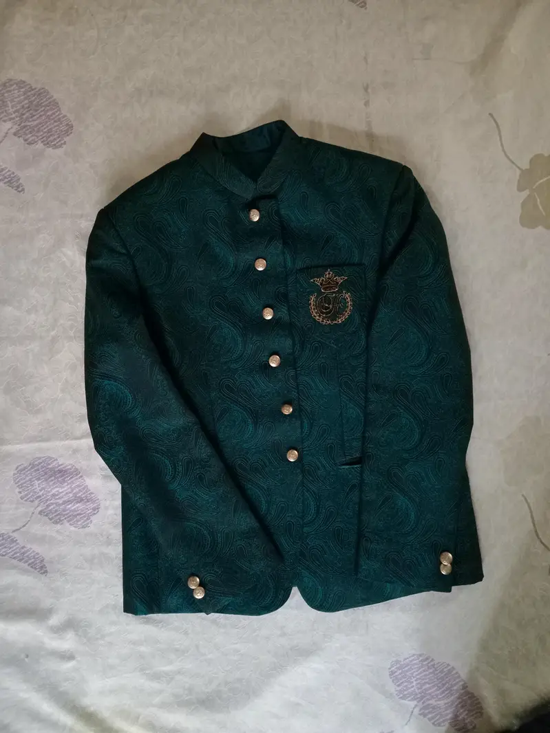 Stylish Green Nehru Jacket / Prince Coat – Elegant Look for Weddings