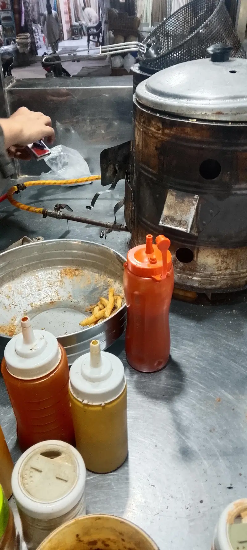 french fries counter and chicken soup conter