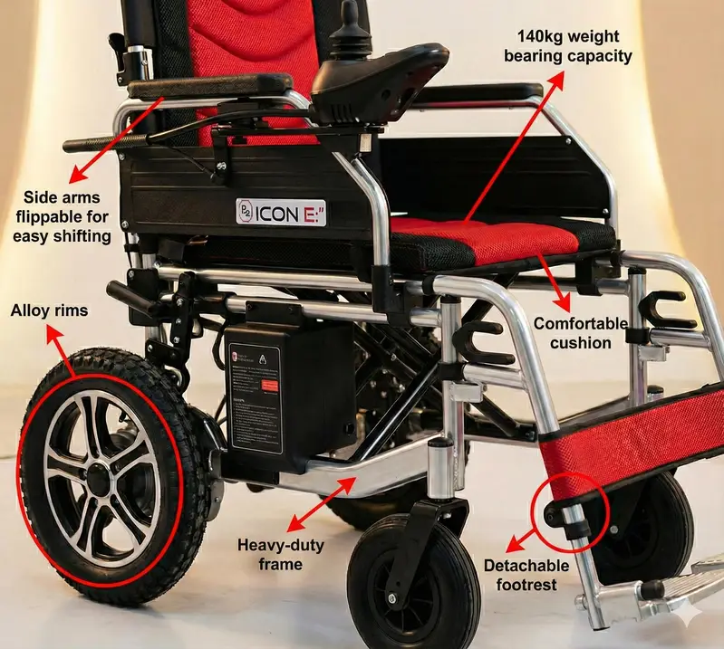 Electric Wheelchair with Joystick Control & Long Battery Life