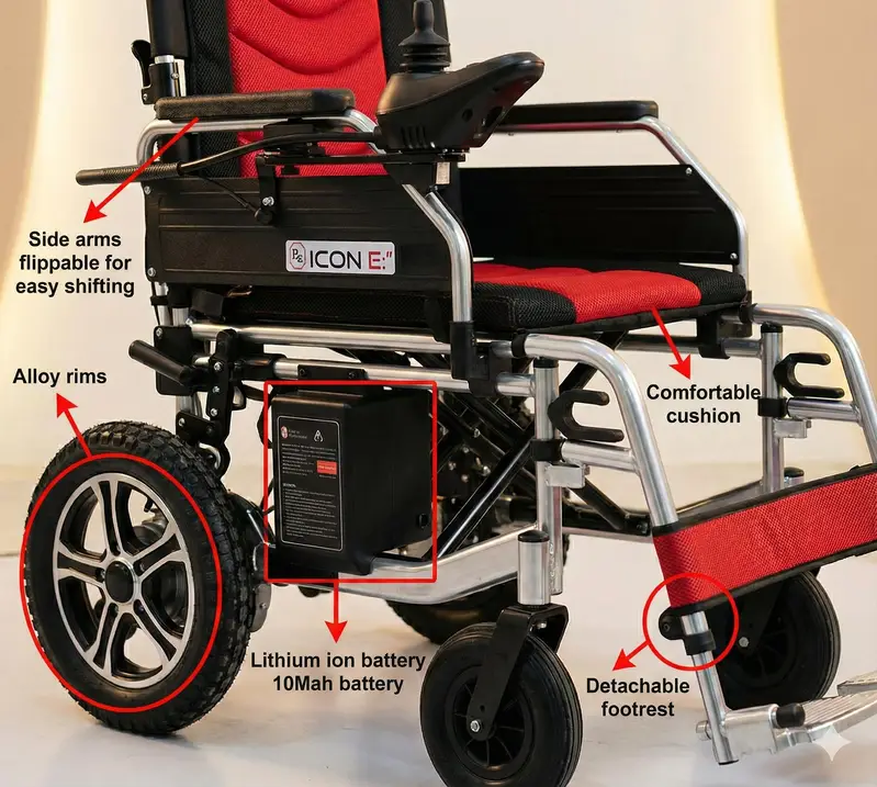 Electric Wheelchair with Joystick Control & Long Battery Life