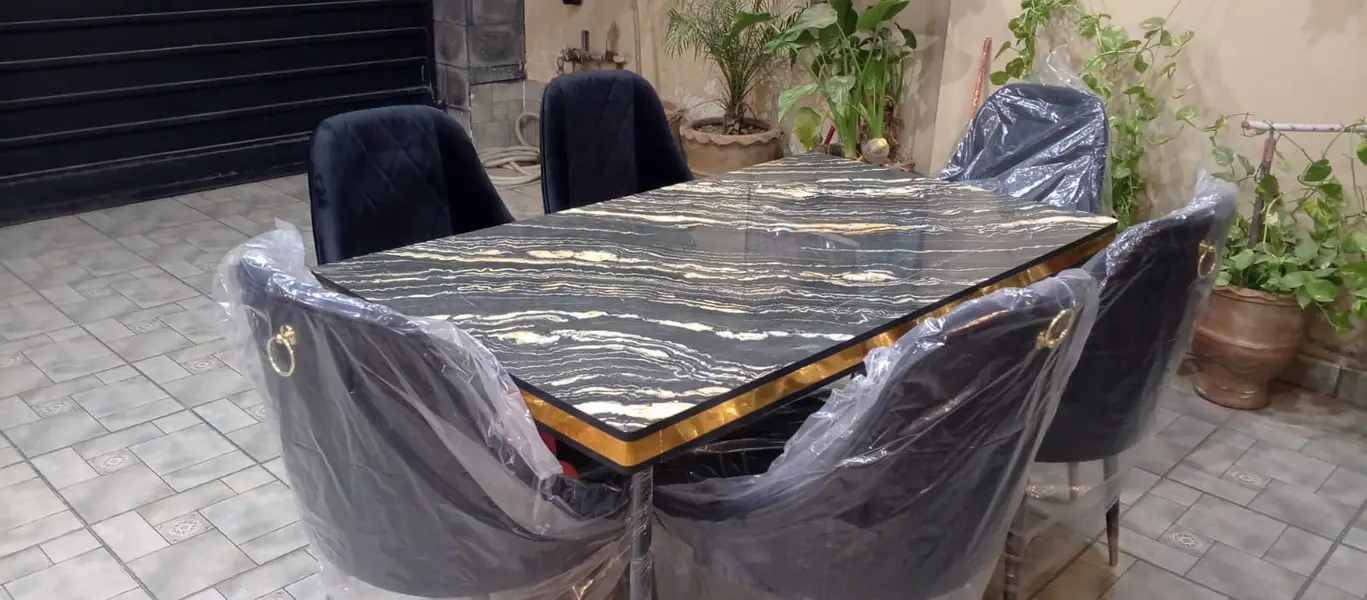 6 seater dining table/UV top table/metal steel chair/luxury dining set