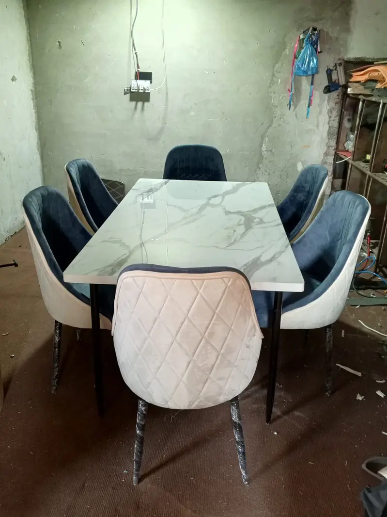 6 seater dining table/UV top table/metal steel chair/luxury dining set