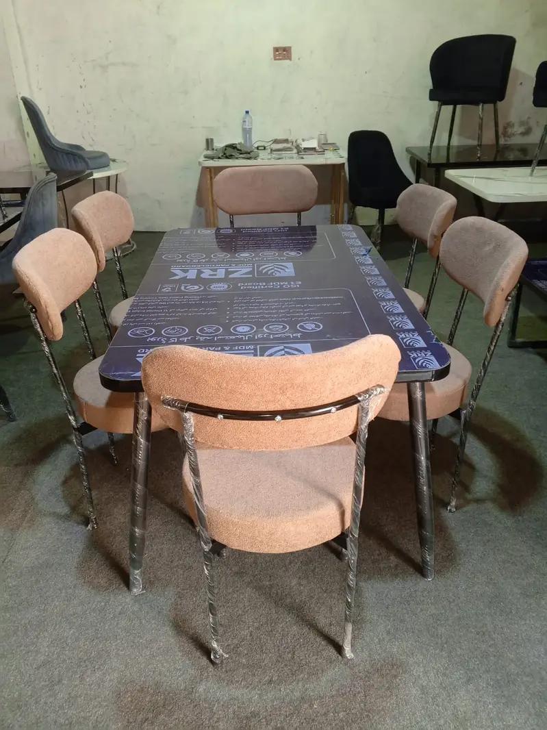 6 seater dining table/UV top table/metal steel chair/luxury dining set