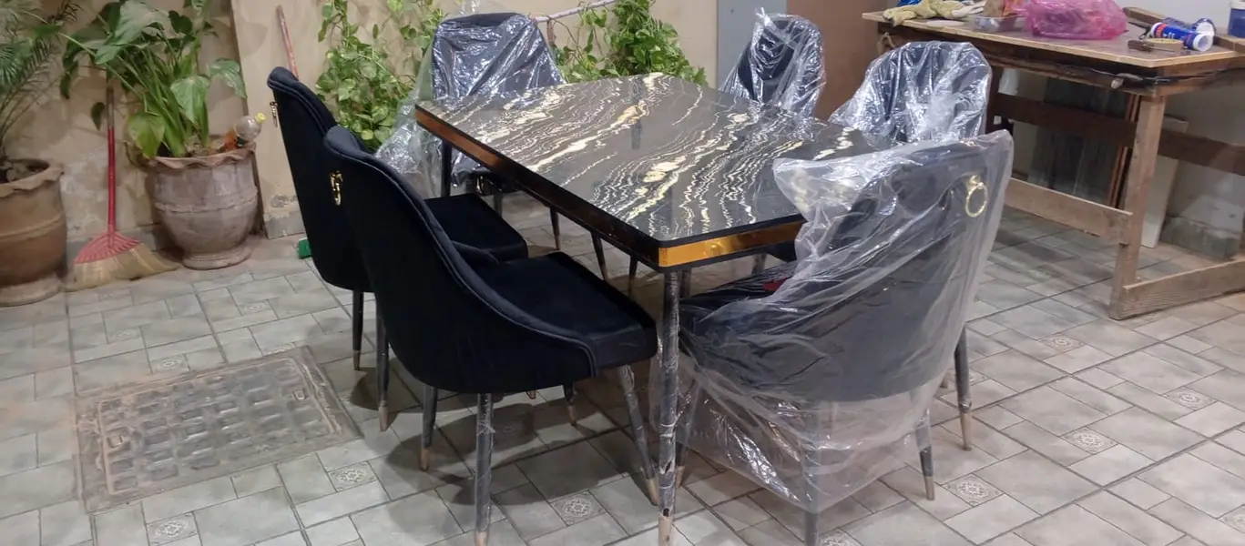 6 seater dining table/UV top table/metal steel chair/luxury dining set