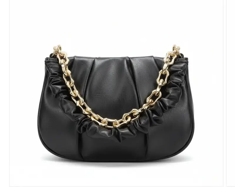 Elegant Black Ruched Chain Shoulder Bag for Women