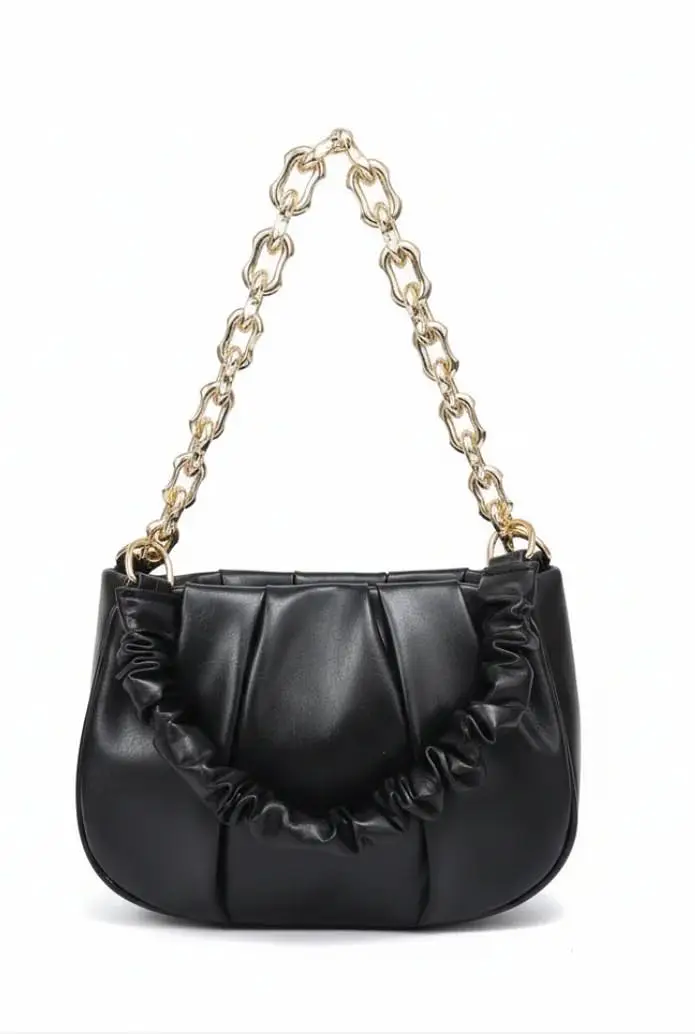 Elegant Black Ruched Chain Shoulder Bag for Women