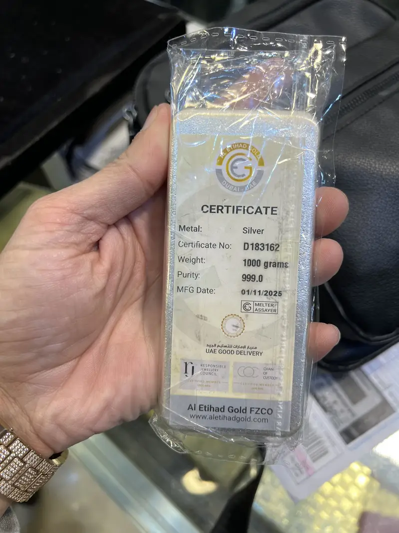 Silver Dubai Certified 1kg bar