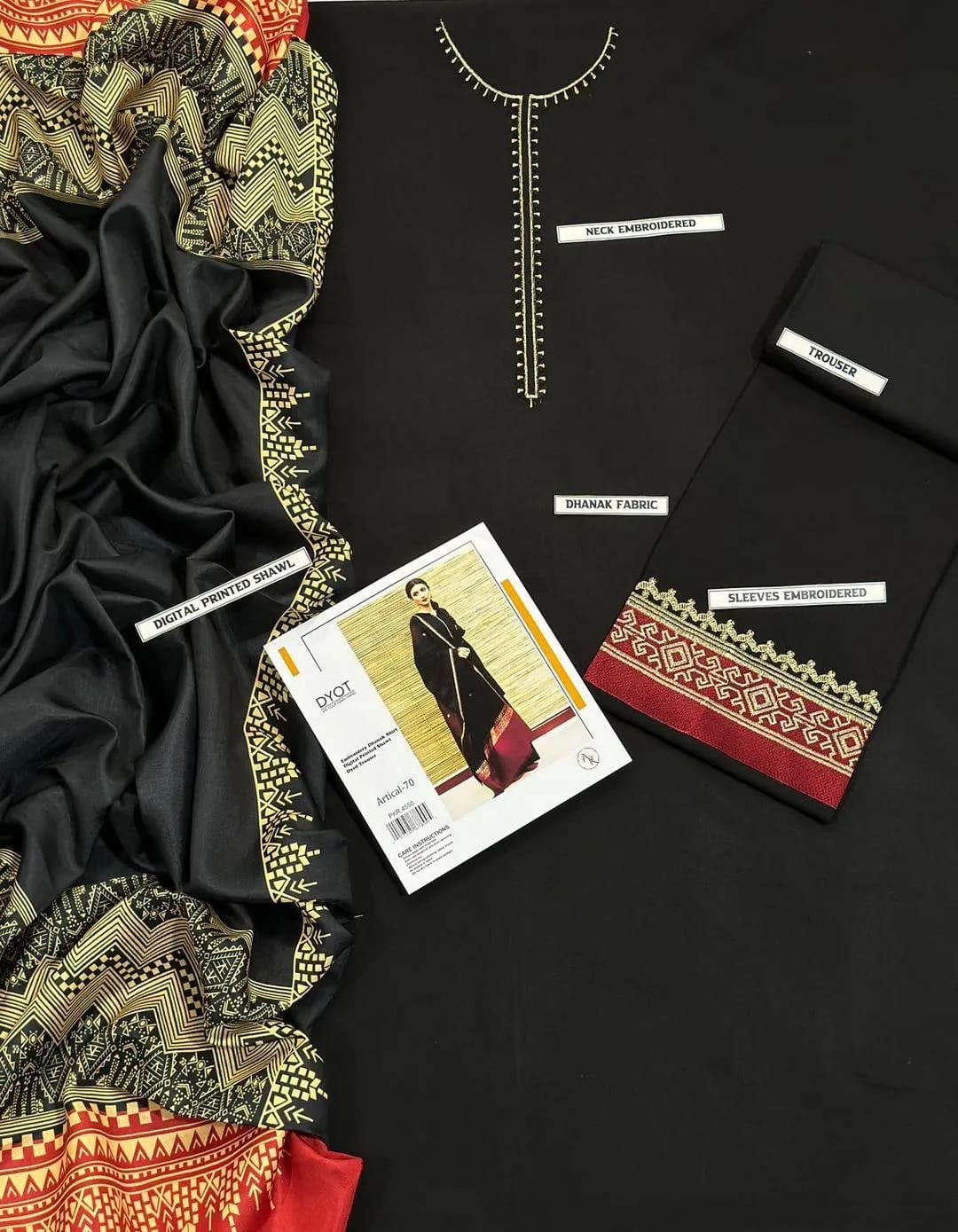 3 Pcs Women's Unstitched Embroidered Suit