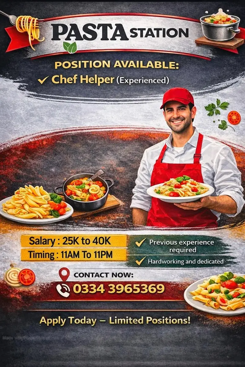 kitchen helper Required – Bahria Town Karachi