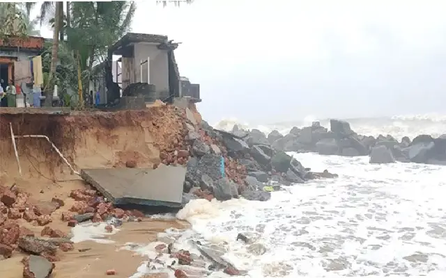 Severe Sea Erosion In Ullal One House Washed Away, Three More At Risk