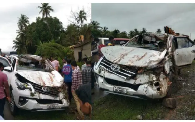 Udupi Brand New Toyota Fortuner Collides With Parked Bus On Nh 66