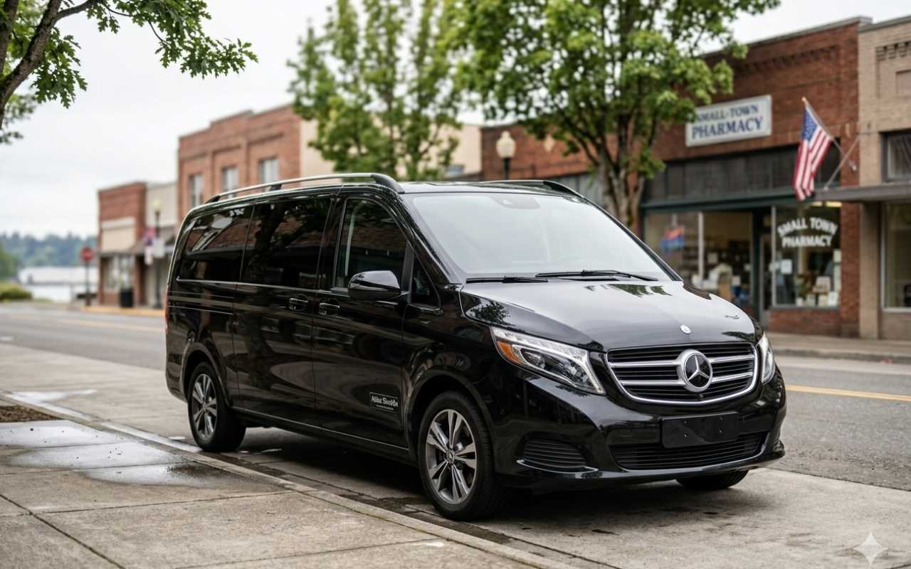 Airport shuttle vehicle in Kelso