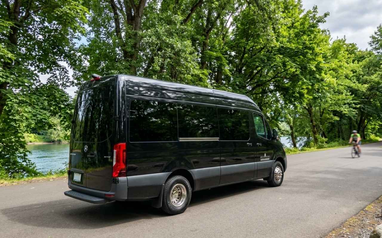 Airport shuttle vehicle in Eugene