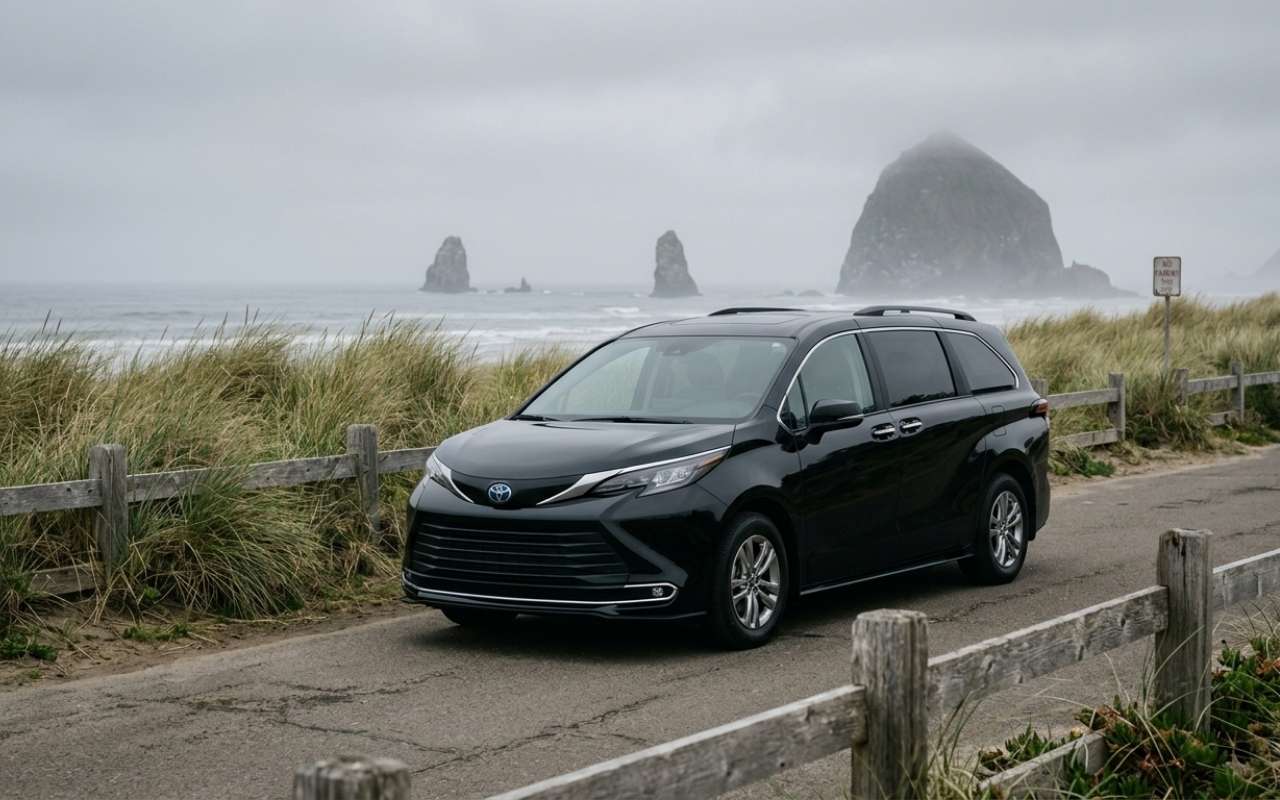 Airport shuttle vehicle in Cannon Beach