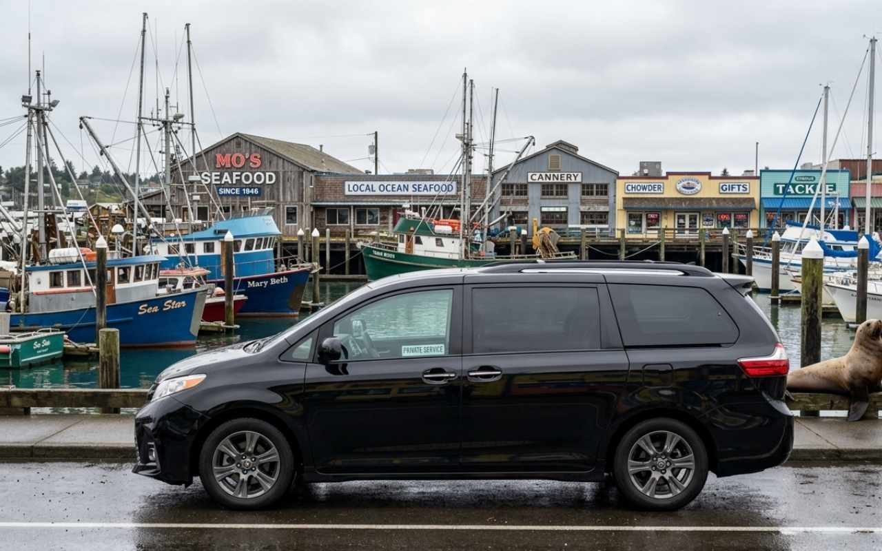 Airport shuttle vehicle in Newport