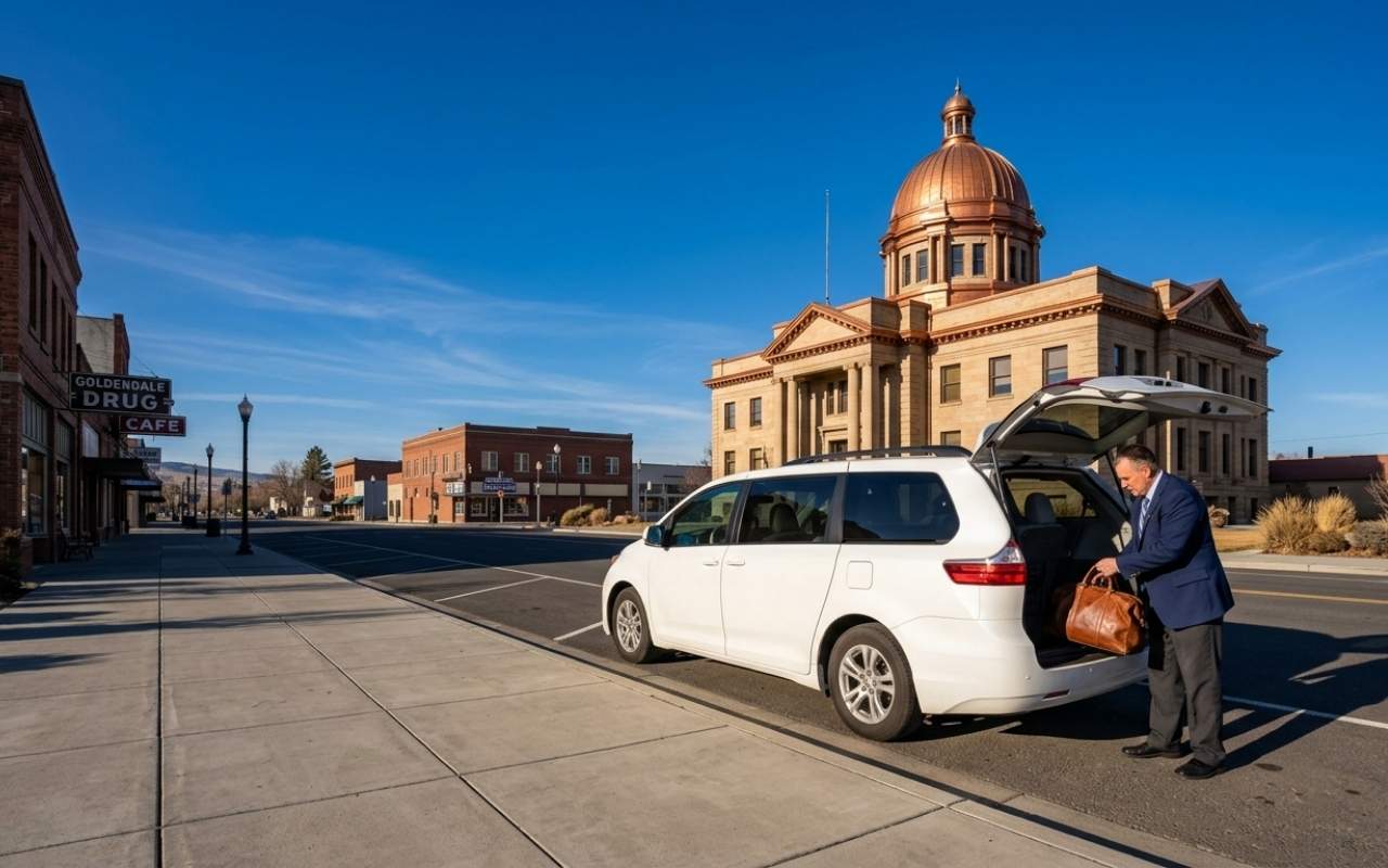Airport shuttle vehicle in Goldendale