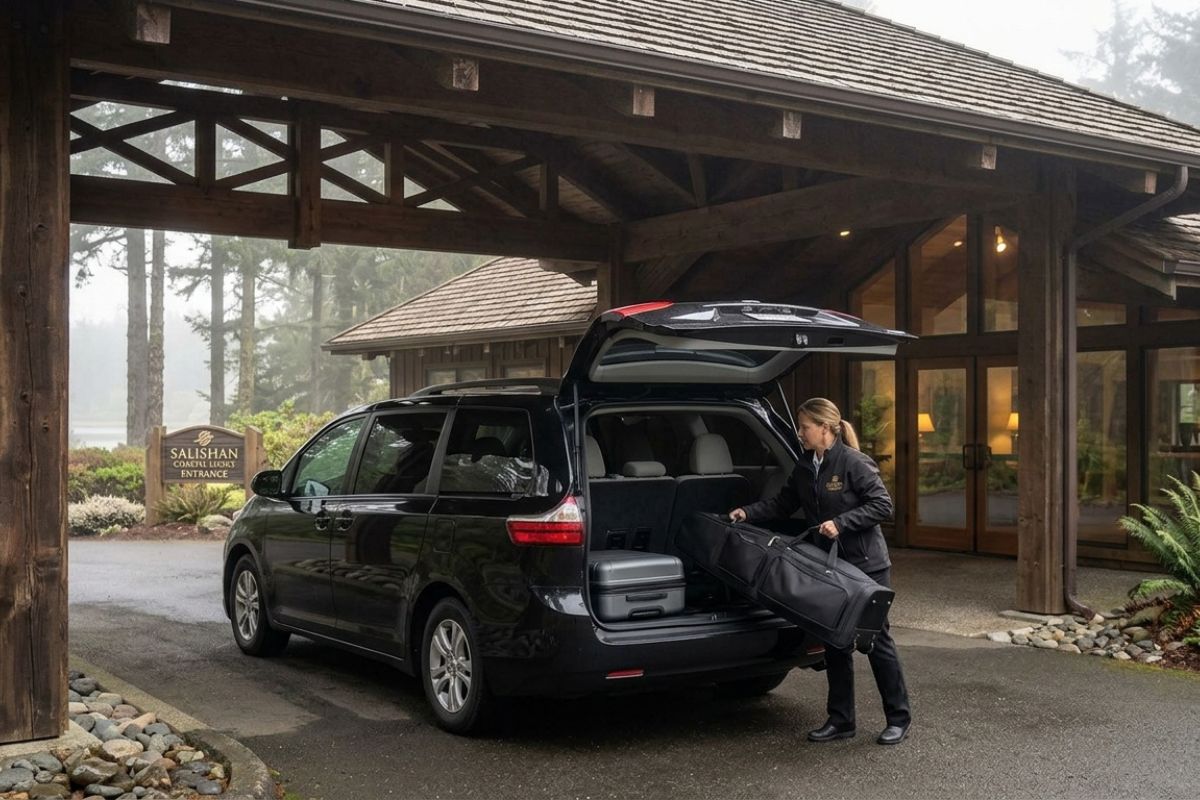 Airport shuttle vehicle in Mosier