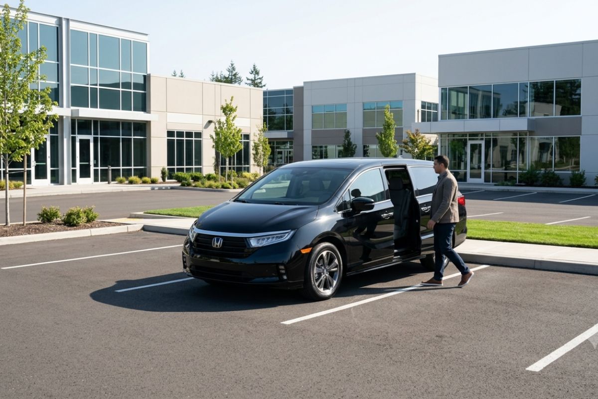 Airport shuttle vehicle in Wilsonville