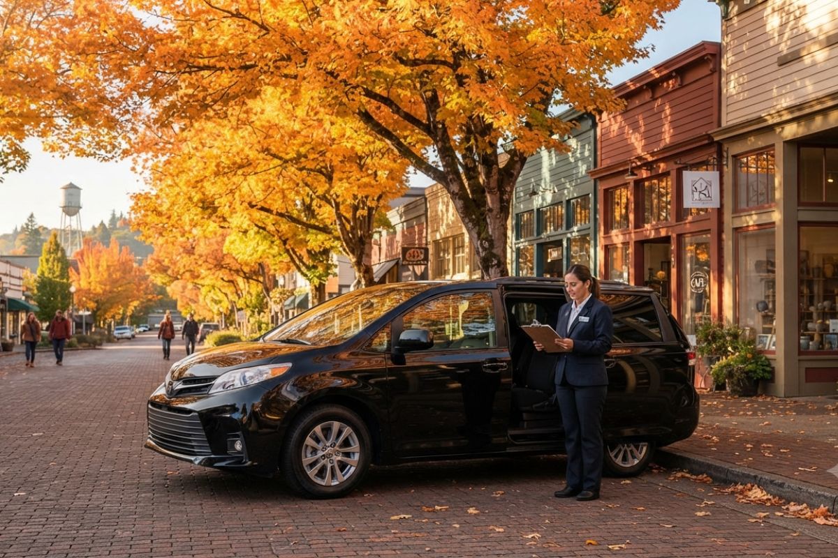 Airport shuttle vehicle in Troutdale