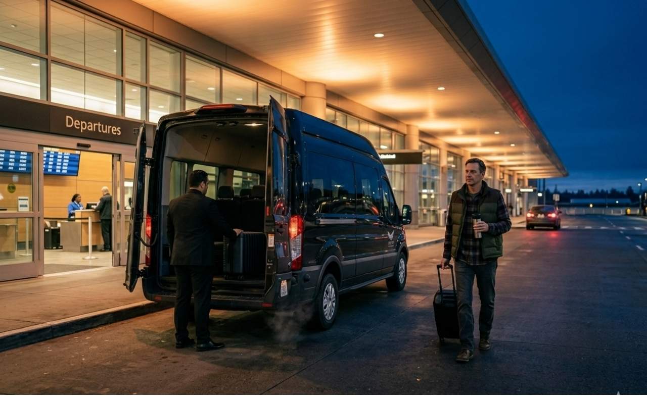 Early morning airport shuttle