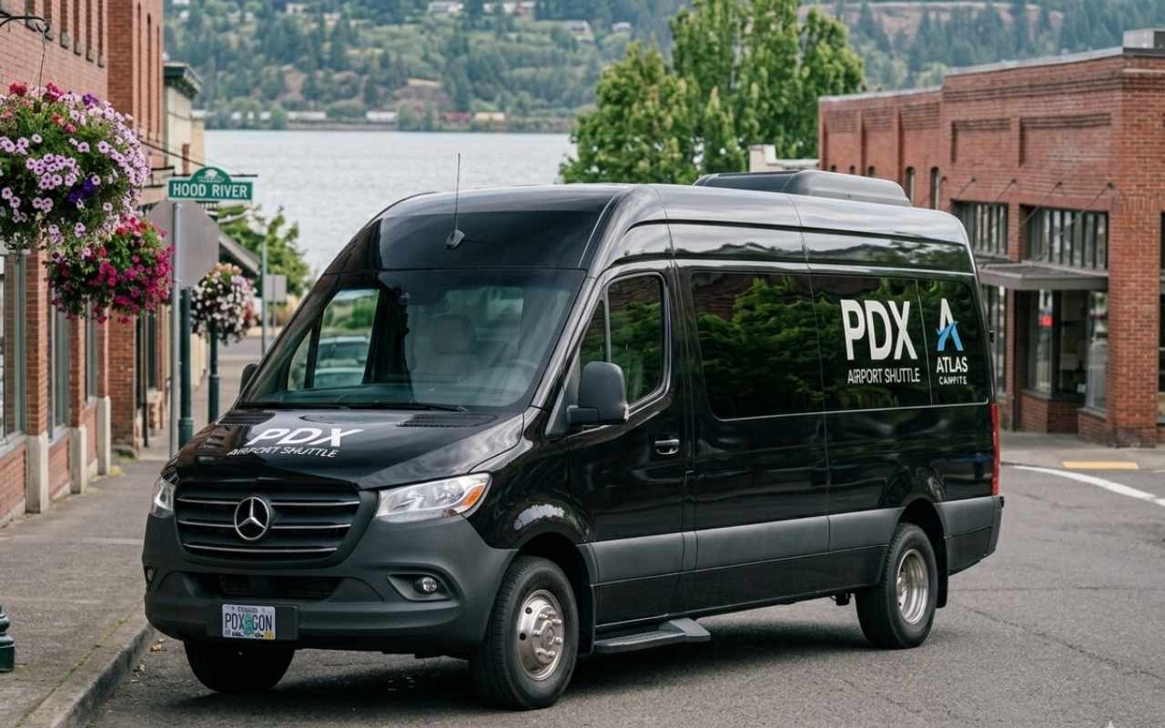 Airport shuttle vehicle in Hood River