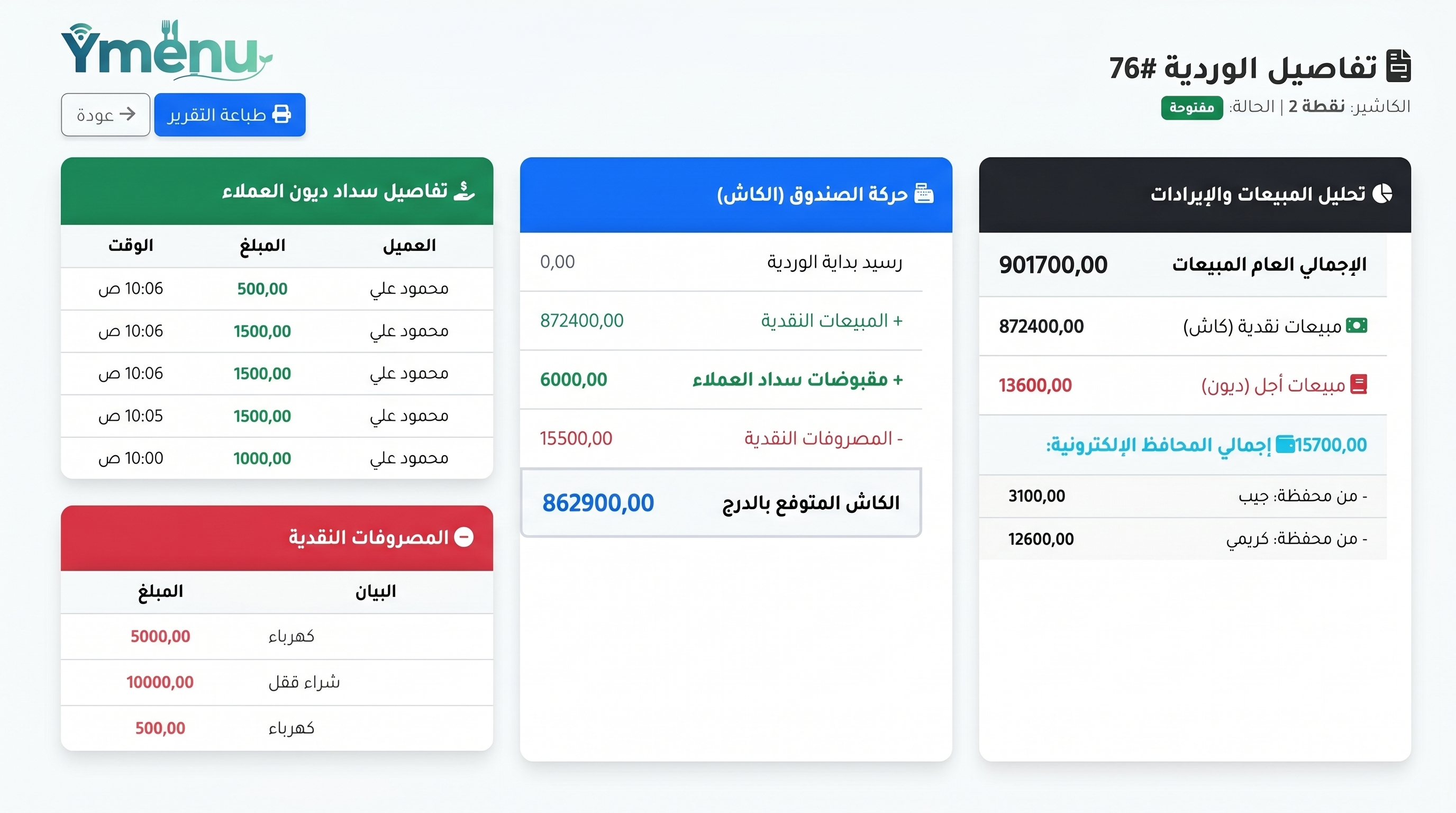 واجهة نظام الكاشير POS Dashboard